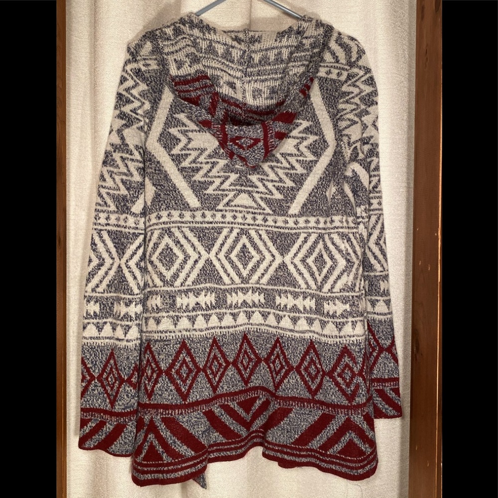 Long Grey, White and Red Women’s Cardigan.